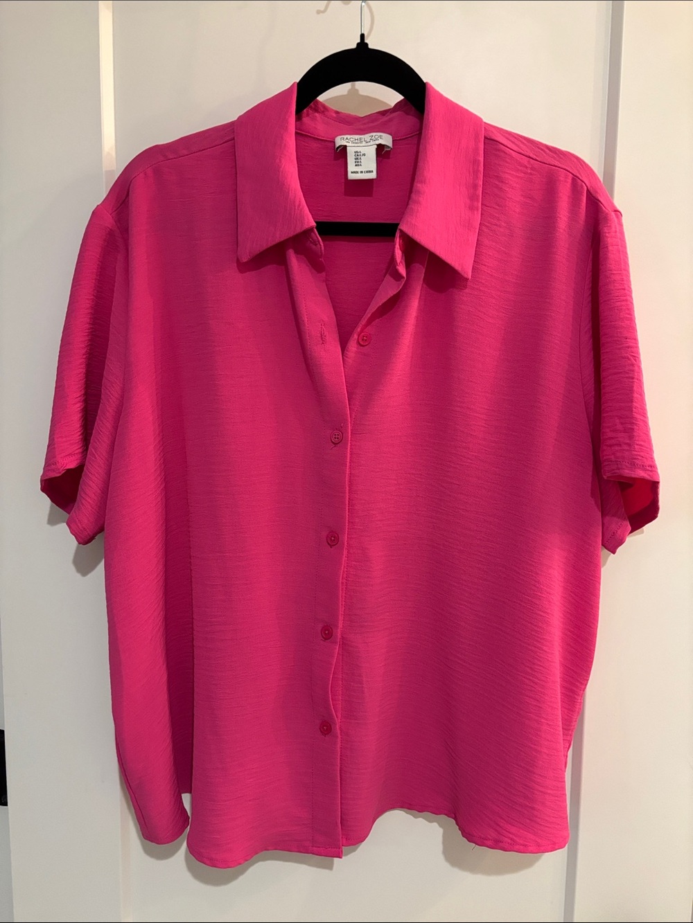 Rachel Zoe Short Sleeve Button-Down Shirt - Fuchsia Pink